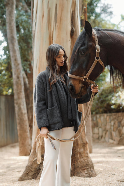 CozyChic® Blanket Stitch Cardigan with Detachable Scarf