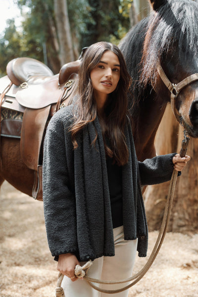 CozyChic® Blanket Stitch Cardigan with Detachable Scarf